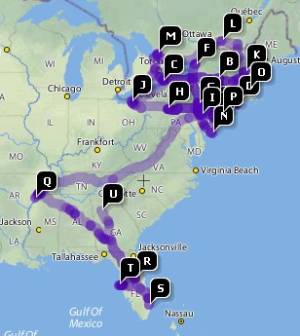 Meat Loaf 3 Bats Tour Map