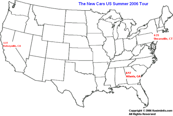 Kasim and The New Cars US Tour Map