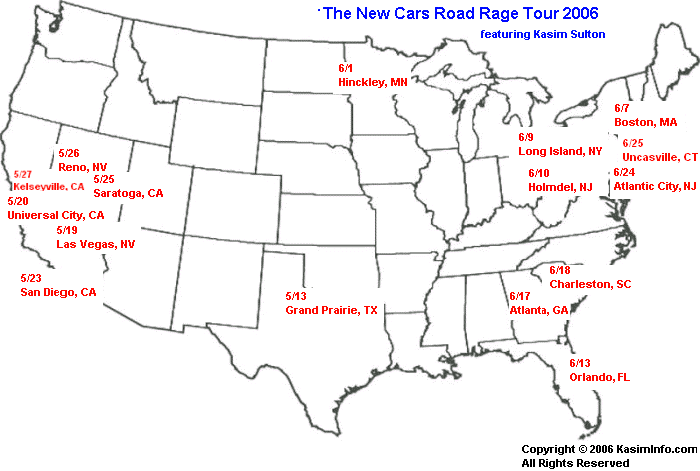 Kasim and The New Cars Road Rage Tour Map