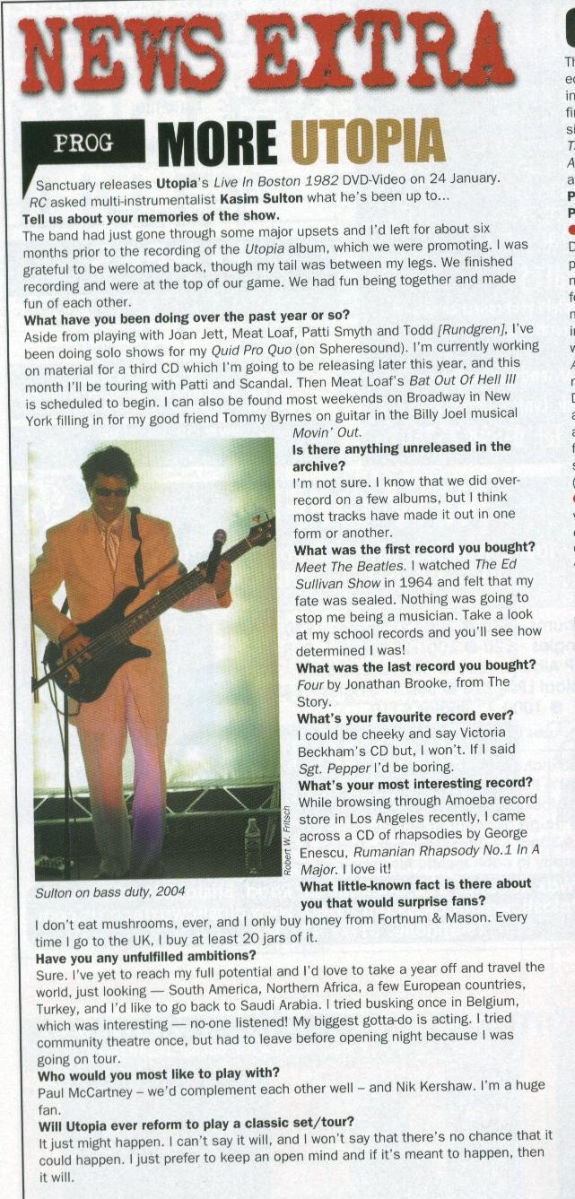 Record Collector magazine interview with Kasim Sulton